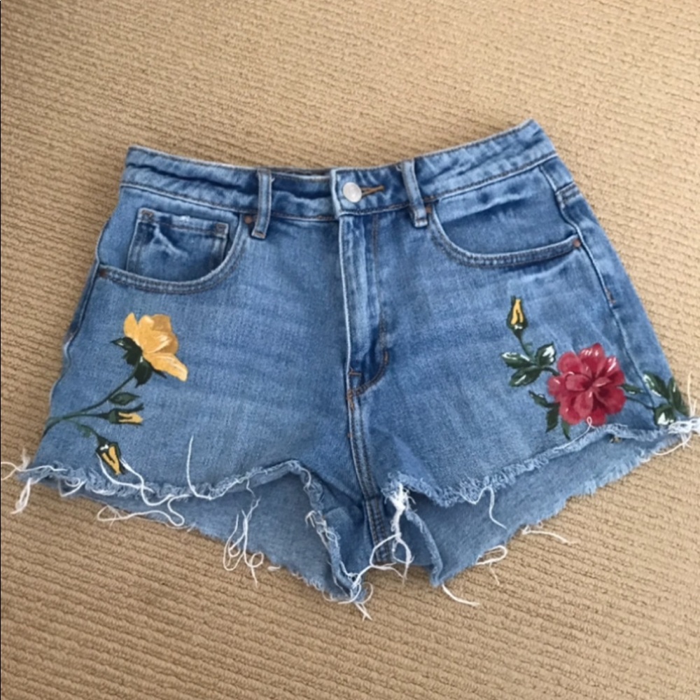 Pacsun Floral High Rise Denim Shorts